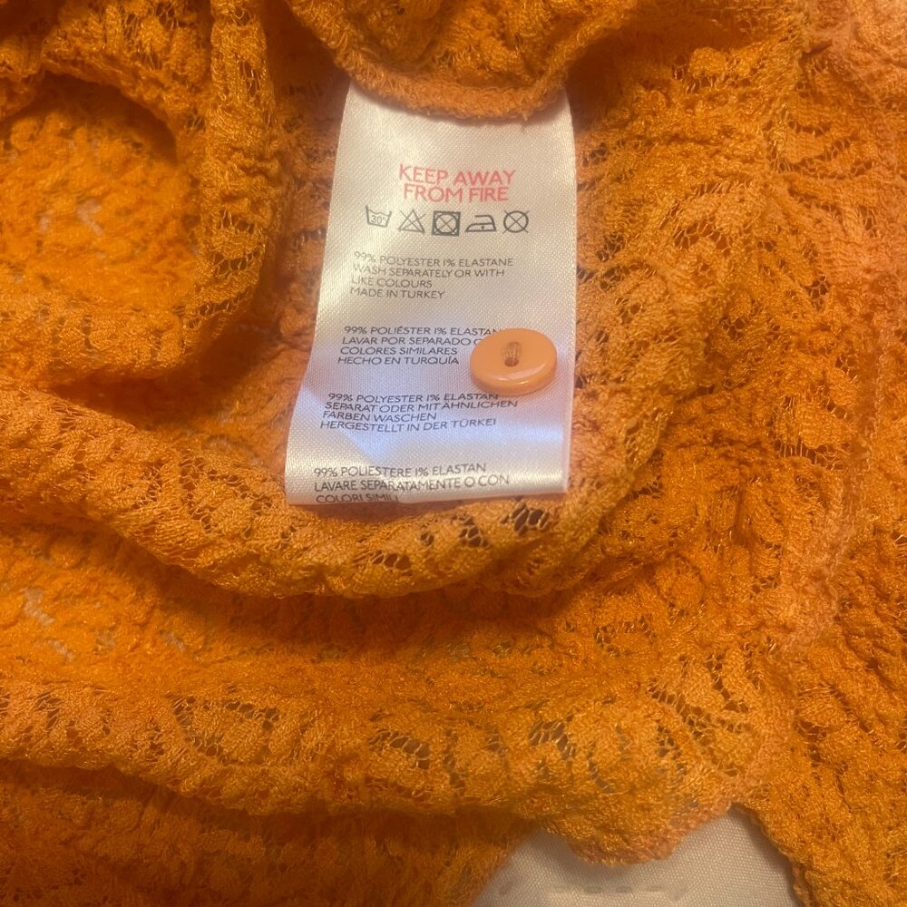BDG Lace Top Pumpkin Orange Crop Top Cardigan Long Sleeve Bell Sleeves Med NWOT - Picture 5 of 5